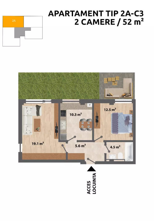 Apartament 2 camere tip 2A