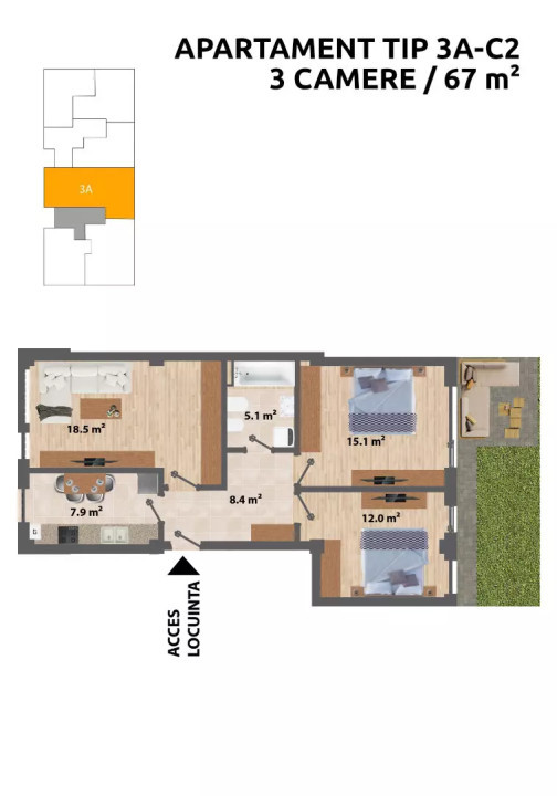 Apartament 3 camere tip 3A