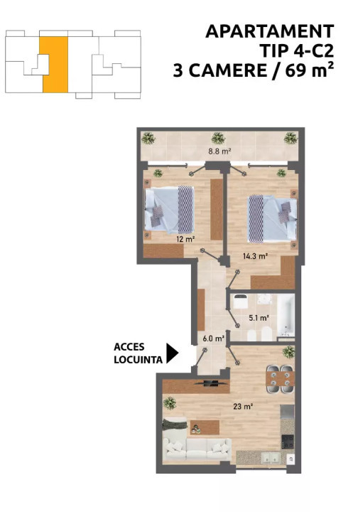 Apartament 3 camere tip 4