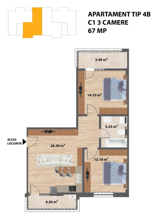 Apartament 3 camere tip 4B