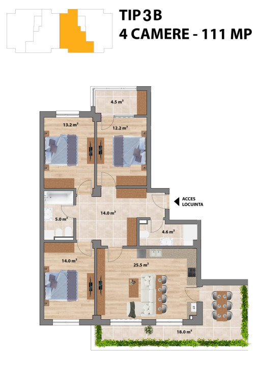 Apartament 4 camere tip 3B