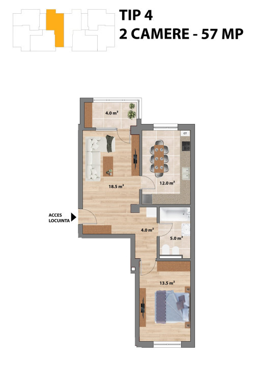 Apartament 2 camere tip 4