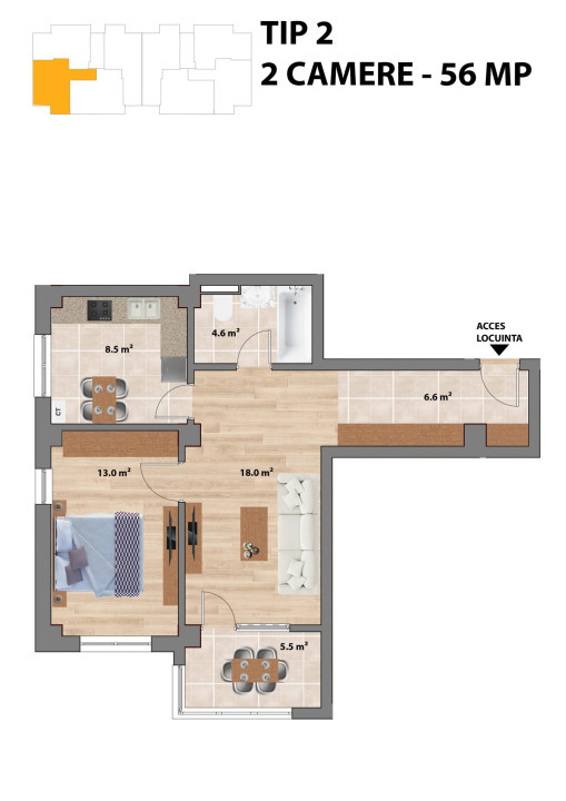 Apartament 2 camere tip 2