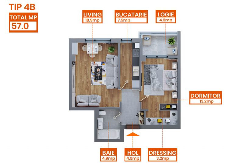 Apartament 2 camere tip 4B