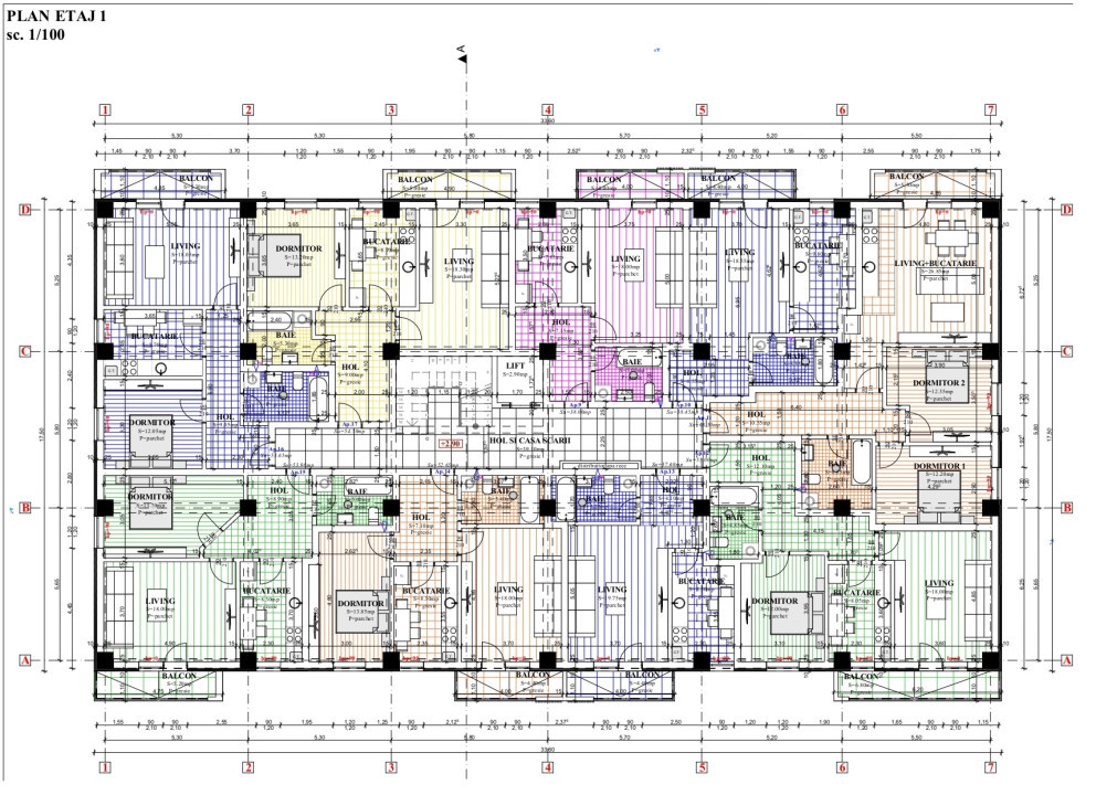 Apartament 2 camere, 54.50 mp; etaj 1